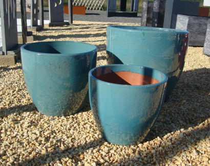 Pots grès émaillé turquoise