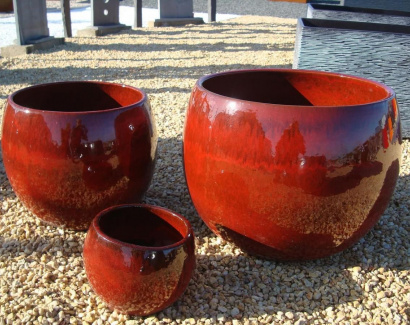 Pots grès émaillé rouge